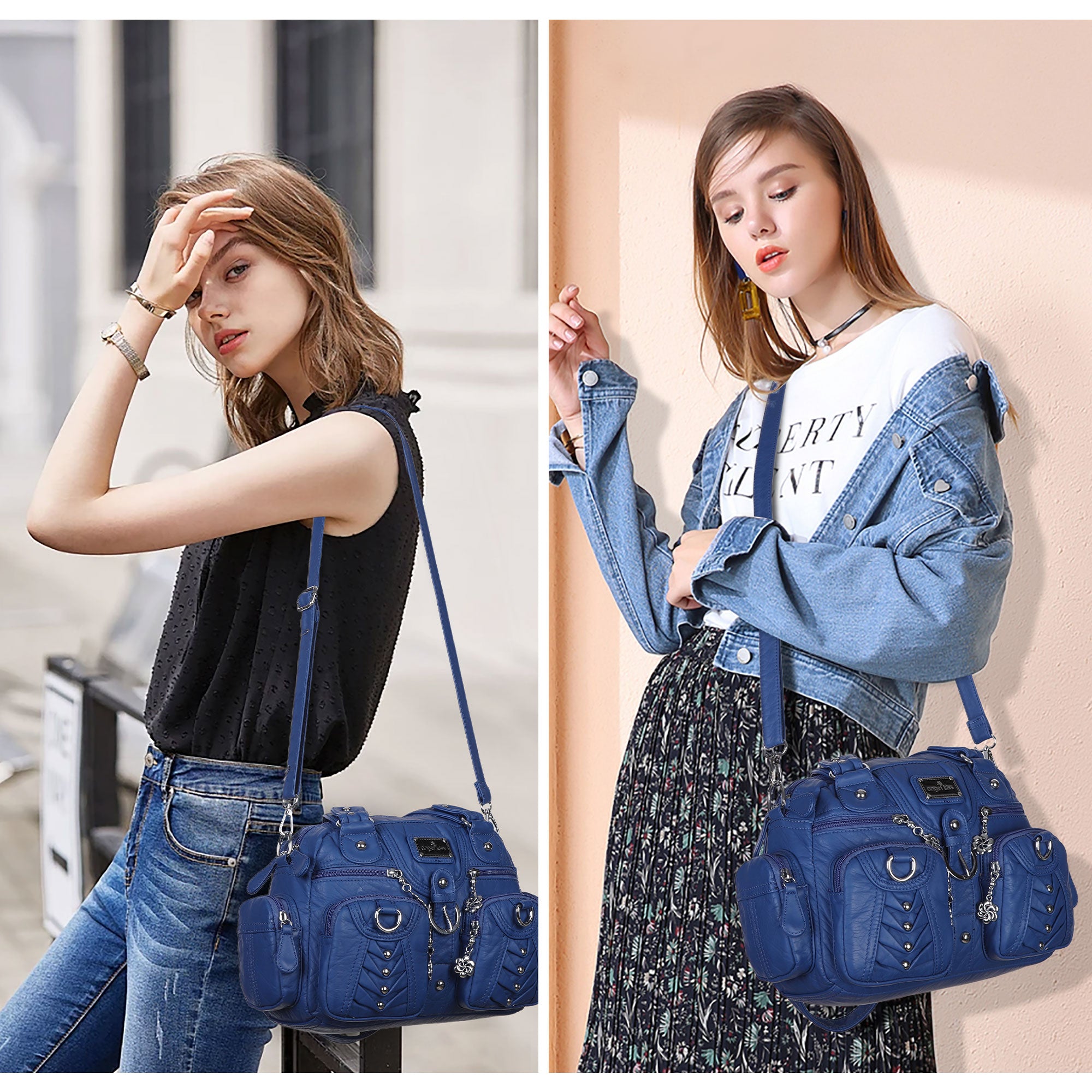 Washed Desigher Handbag For Women with Multi pockets-Angelkiss Bag