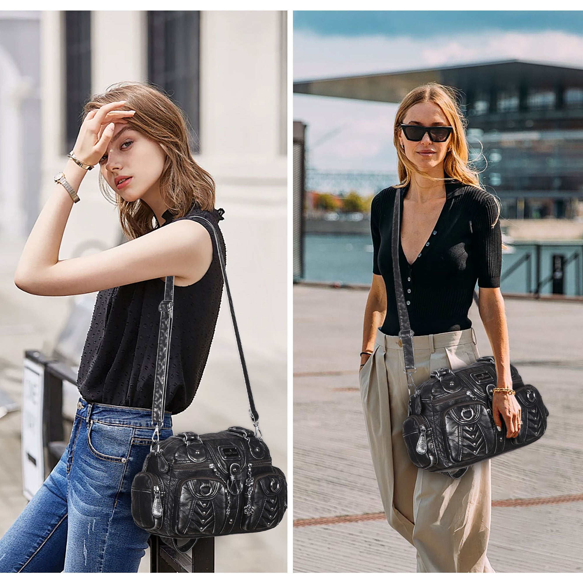Washed Desigher Handbag For Women with Multi pockets-Angelkiss Bag