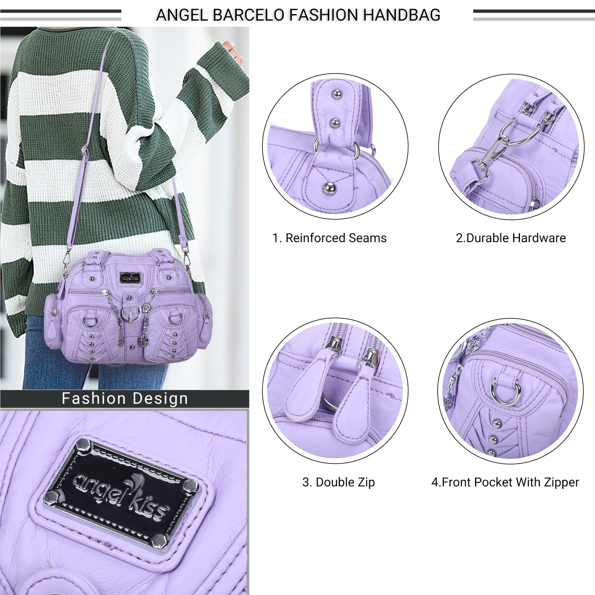 Washed Desigher Handbag For Women with Multi pockets-Angelkiss Bag
