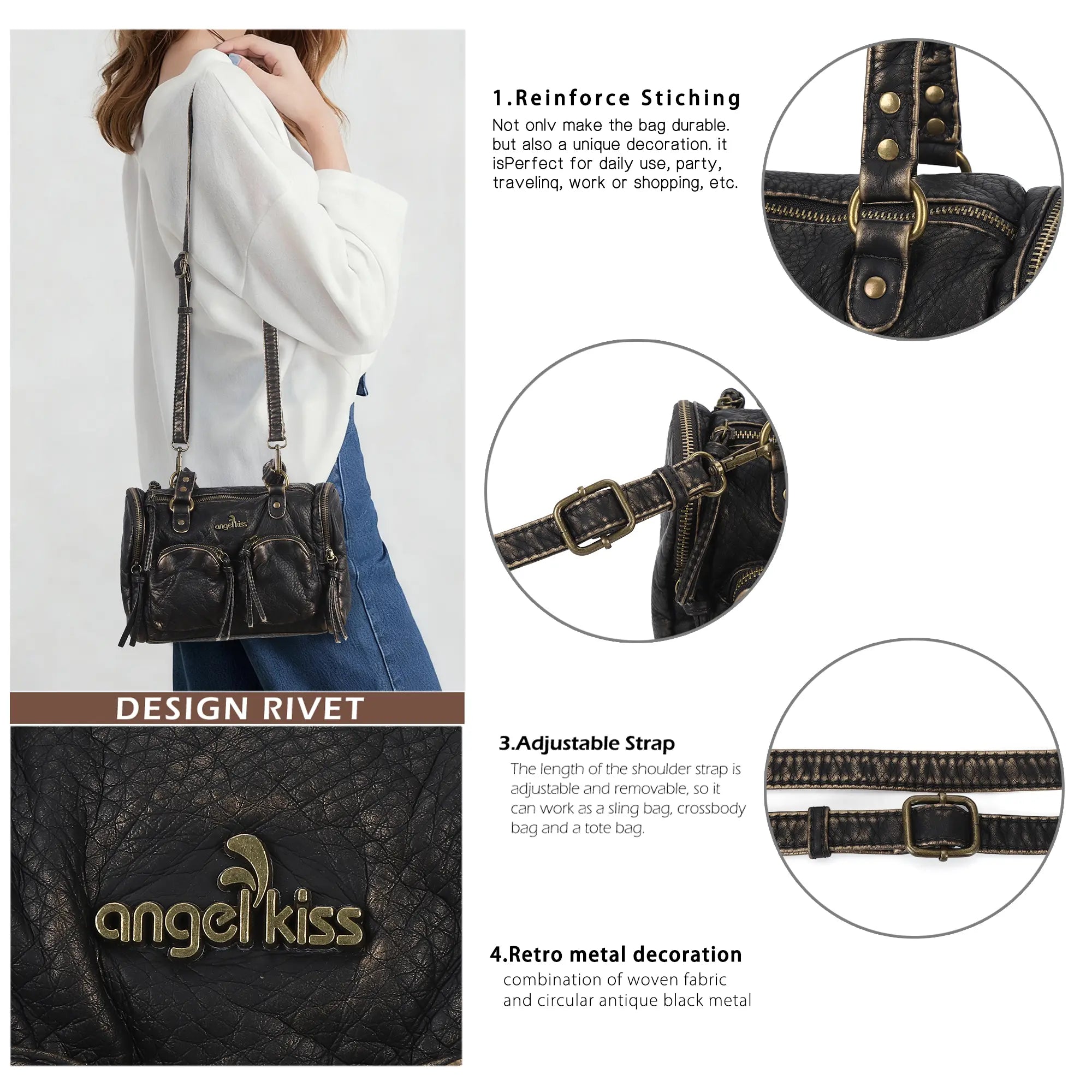 Lightweight Rivet Top Handle Satchel Bag for Daily Carry