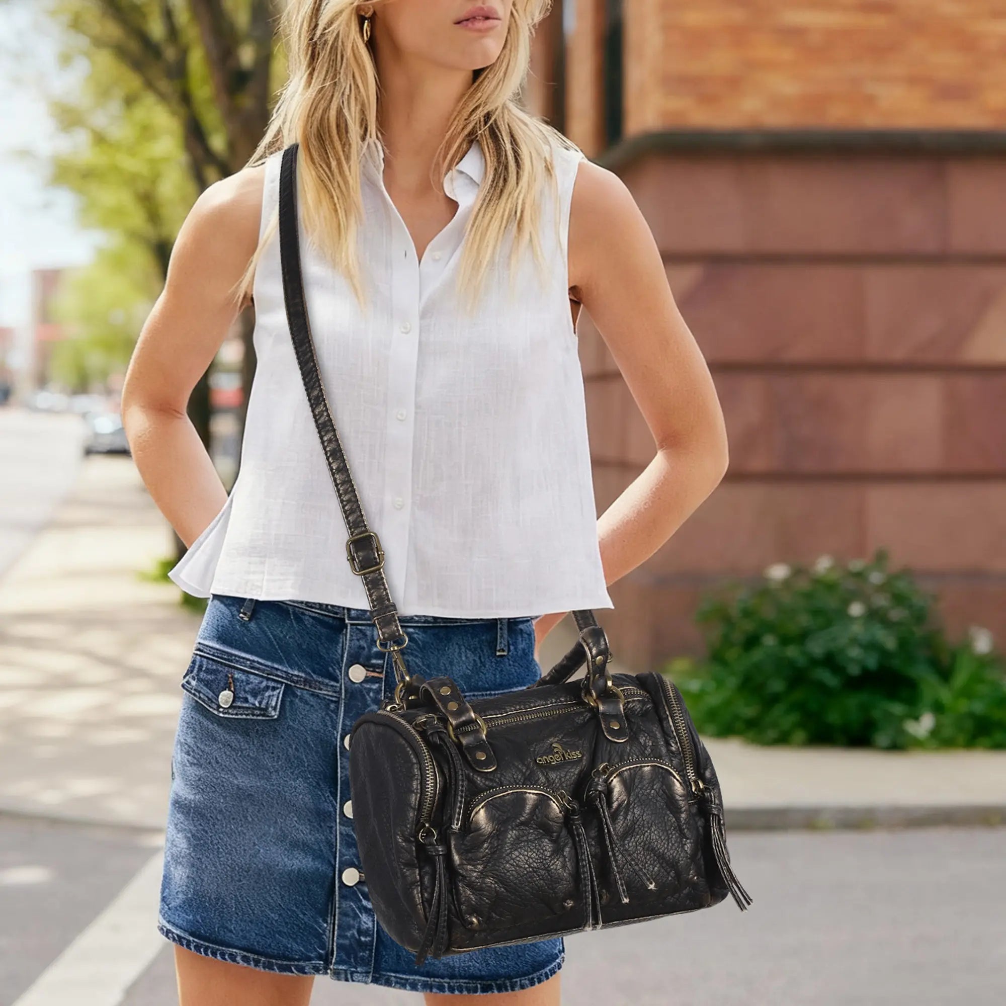 Classic Vintage Designer Soft Vegan Leather Handbag