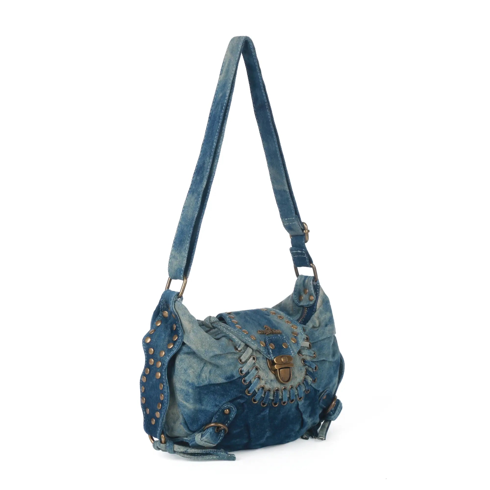 Vintage Boho Shoulder Bag – Washed Denim Purse for Free-Spirited Women