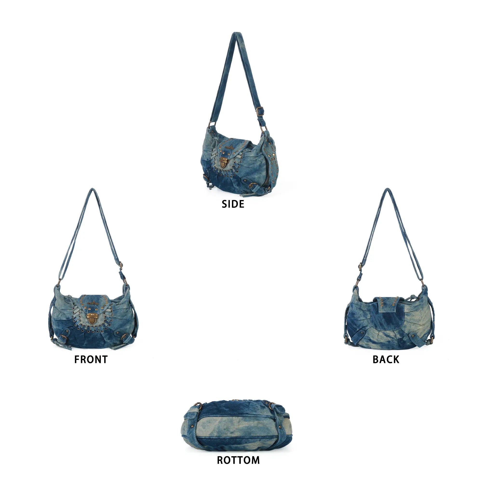 Vintage Boho Shoulder Bag – Washed Denim Purse for Free-Spirited Women