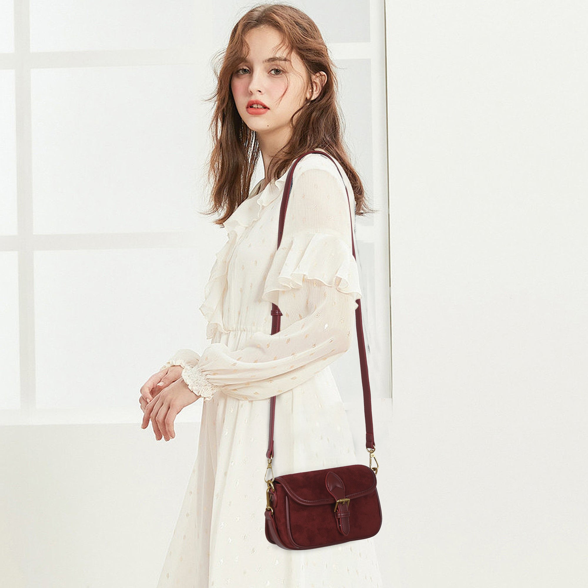 Suede Burgundy handbag/crossbody bag-Angelkiss Bag
