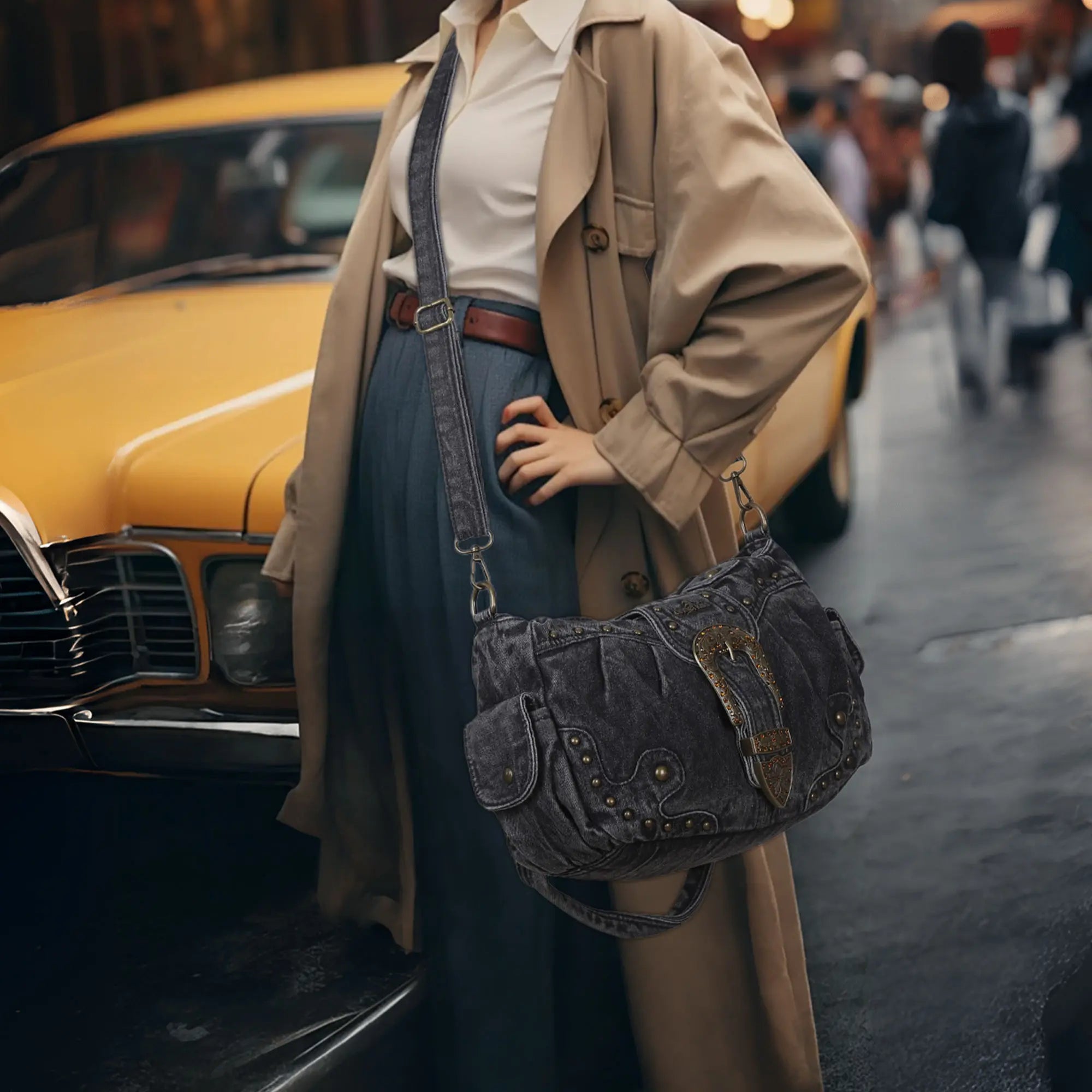 Ladies exquisite chic denim handbag satchel | Angel kiss