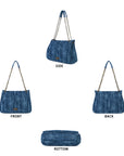 Washed Denim Flap Shoulder Bag – Vintage Chain Tote with Turn-Lock Closure