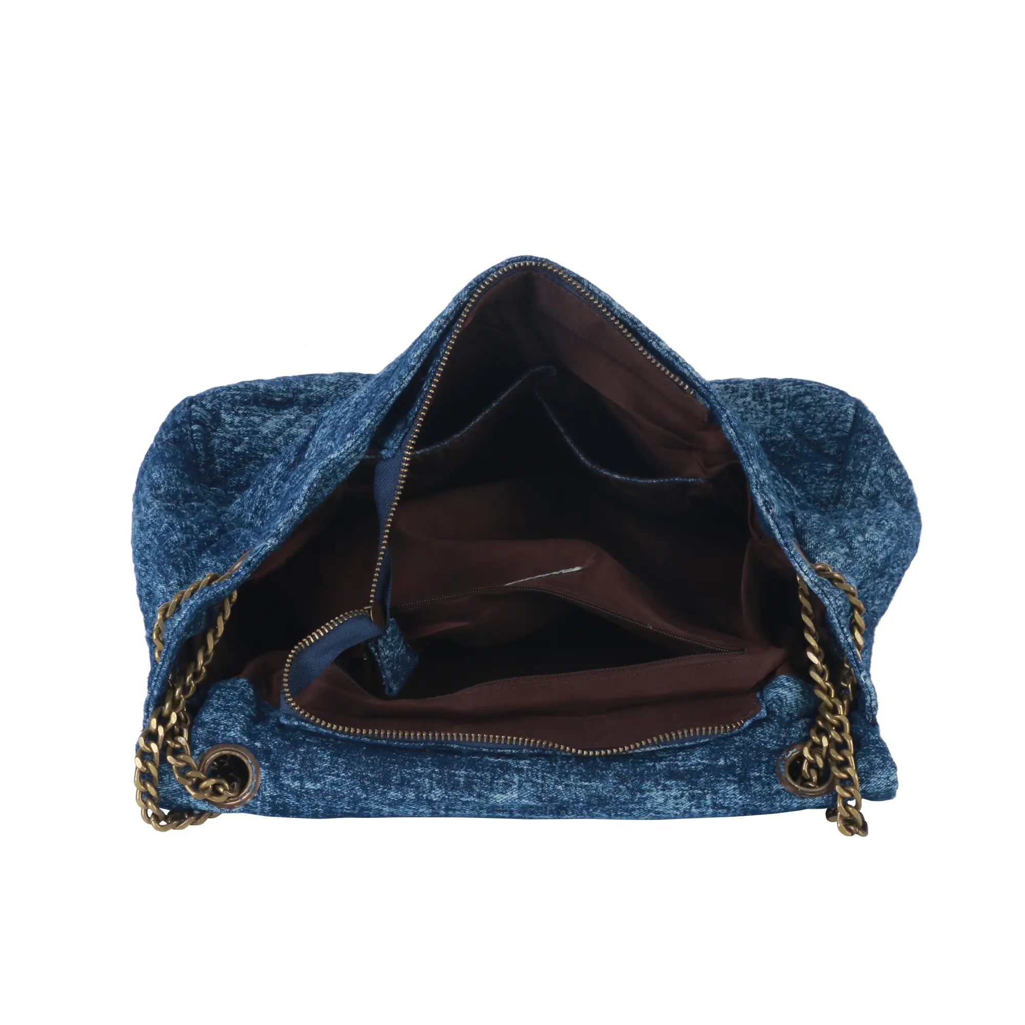 Washed Denim Flap Shoulder Bag โ Vintage Chain Tote with Turn-Lock Closure
