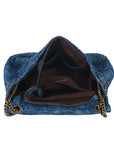 Washed Denim Flap Shoulder Bag – Vintage Chain Tote with Turn-Lock Closure