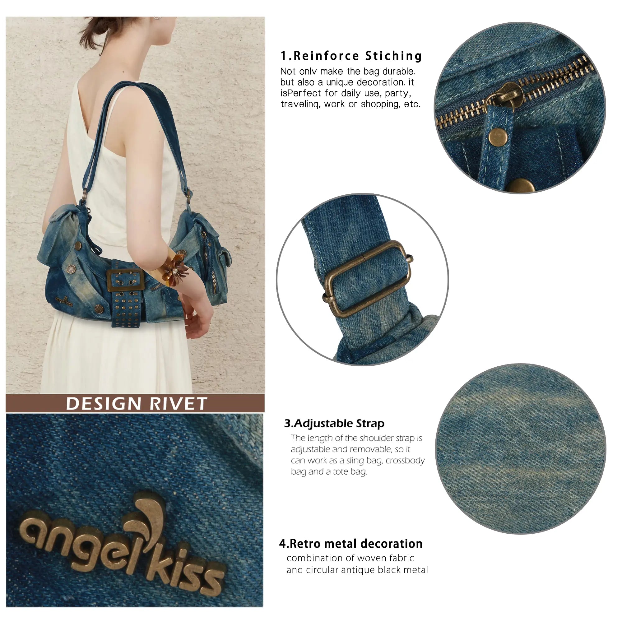 Colorful Denim Purse | Versatile Carry: Handheld, Shoulder, or Crossbody