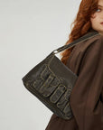 Vintage Washed Flap Shoulder Bag with Front Pockets