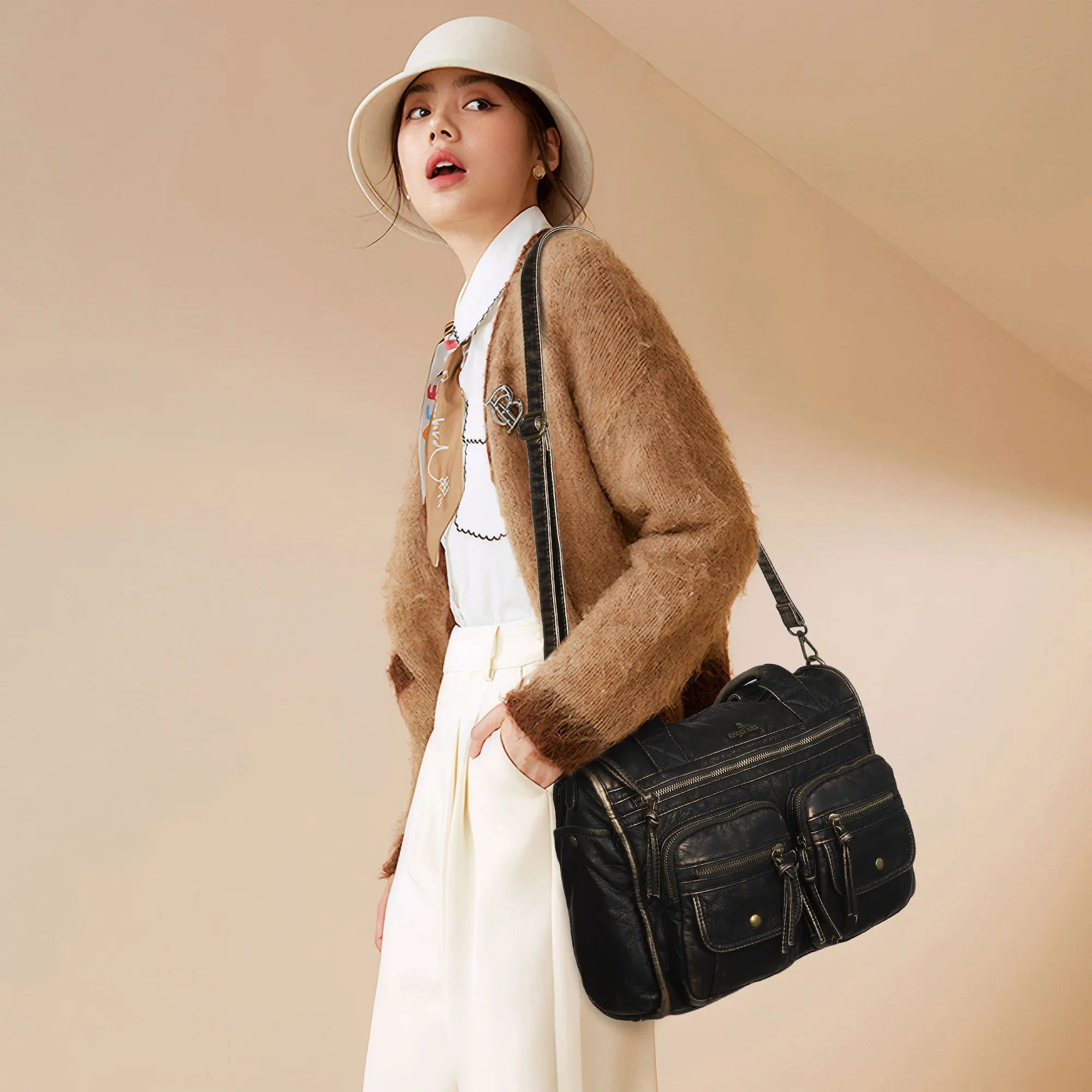 Work Handbag Backpack - PU Leather Laptop Bag for Women