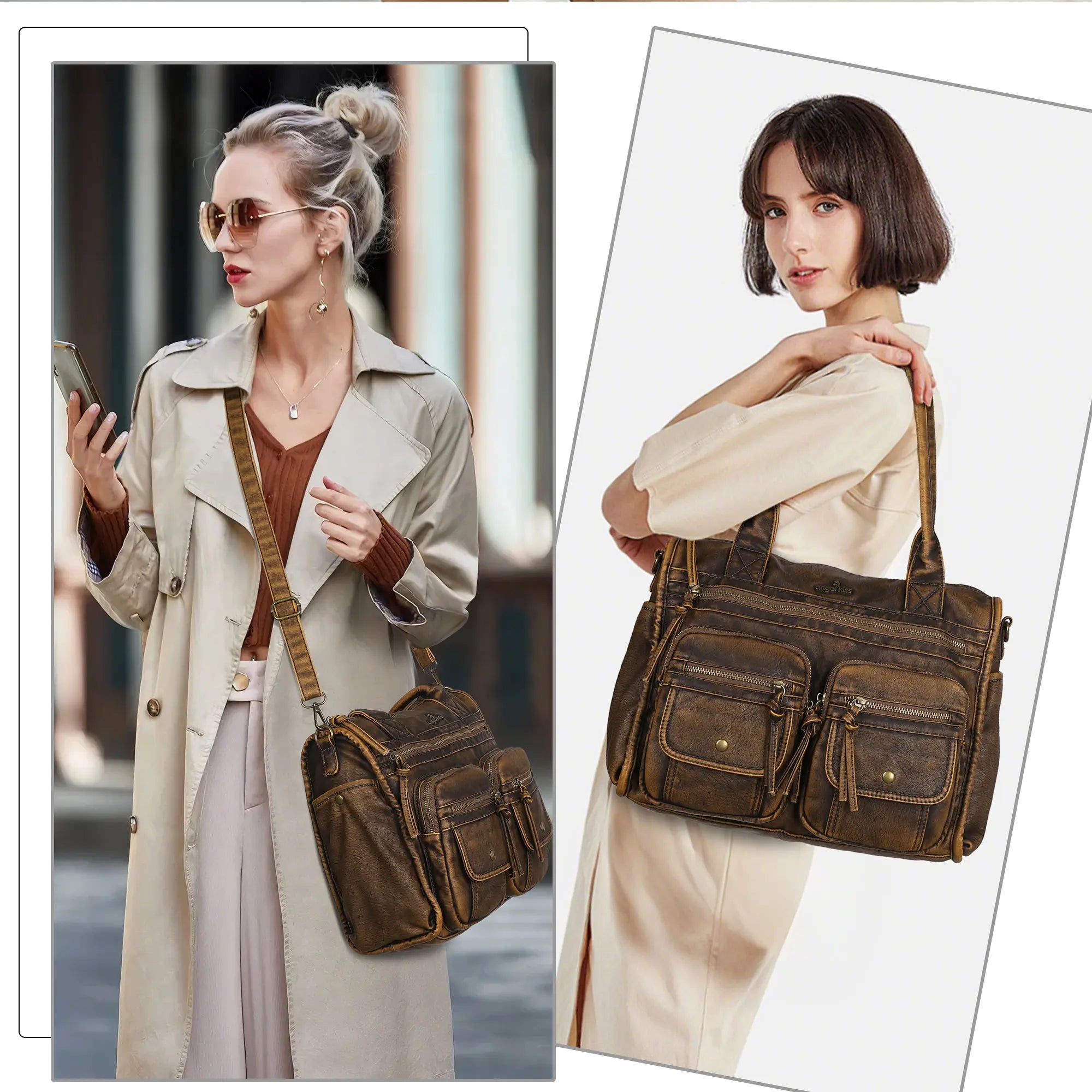 Work Handbag Backpack - PU Leather Laptop Bag for Women