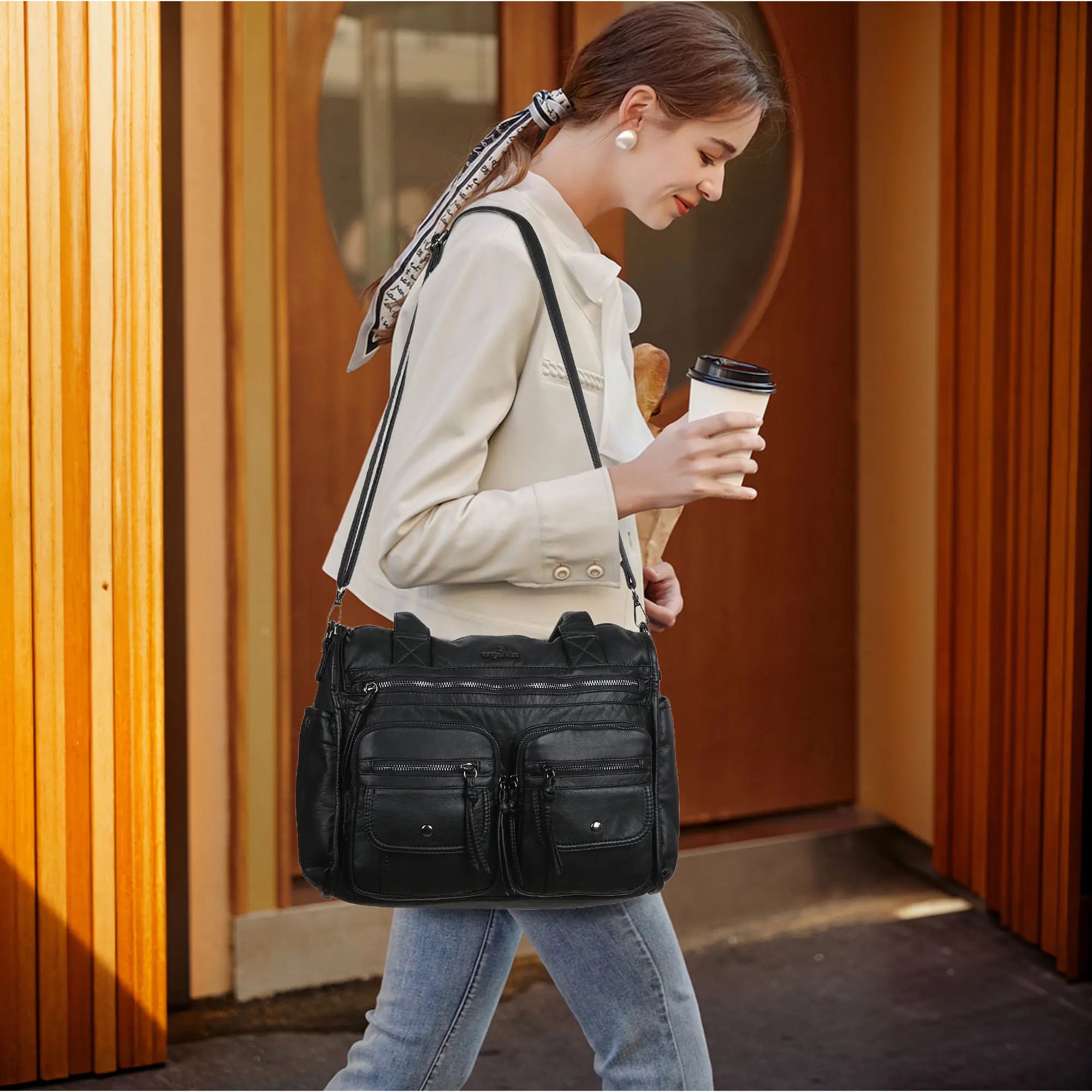 Work Handbag Backpack - PU Leather Laptop Bag for Women