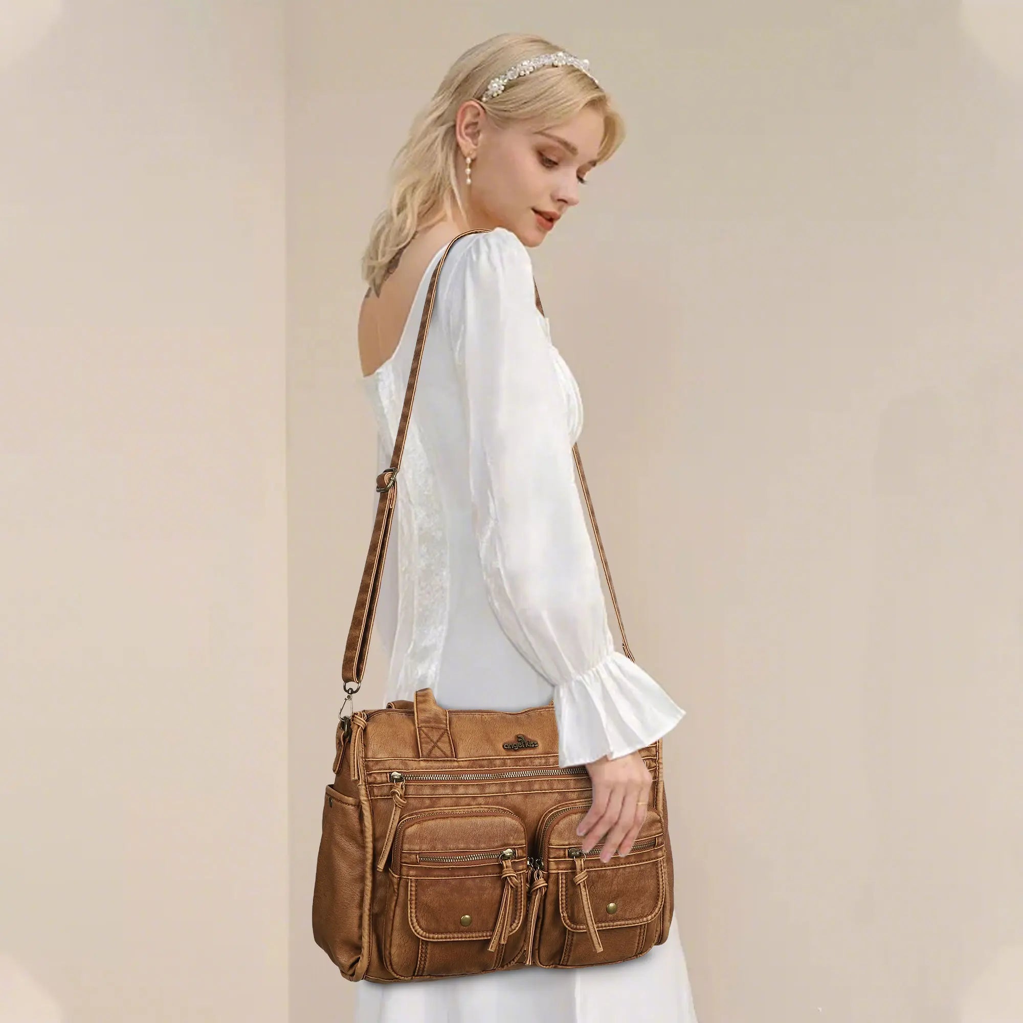 Work Handbag Backpack - PU Leather Laptop Bag for Women