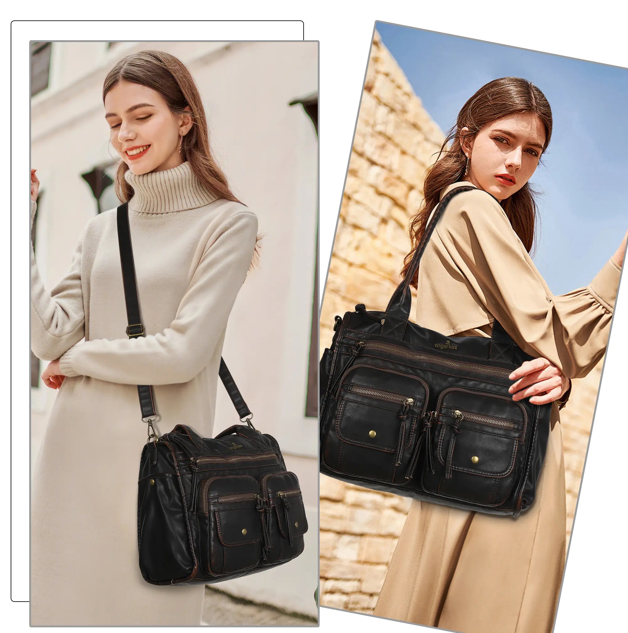 Work Handbag Backpack - PU Leather Laptop Bag for Women