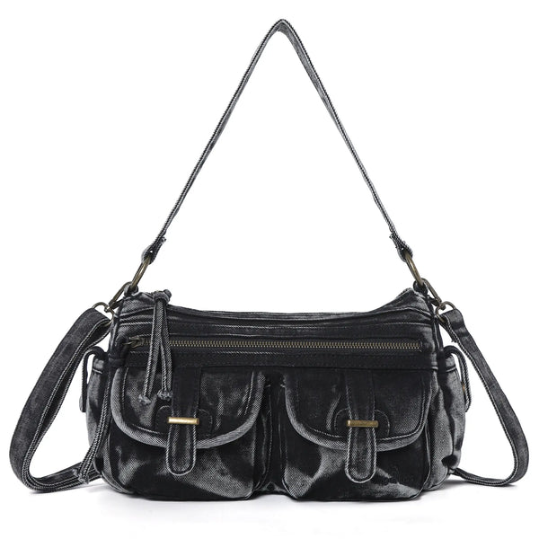 Bolso tote estilo hobo vintage de inspiración vaquera: textura desgastada y un toque moderno.