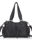 Vintage Multi-Pocket Shoulder Bag with Lace-Up Studded Details