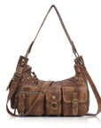 Vintage-Inspired Vegan Leather Shoulder Bag with Multi-Pocket Design