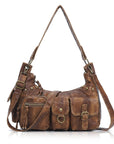 Vintage-Inspired Vegan Leather Shoulder Bag with Multi-Pocket Design