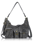 Vintage-Inspired Vegan Leather Shoulder Bag with Multi-Pocket Design