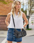 Vintage-Inspired Vegan Leather Shoulder Bag with Multi-Pocket Design