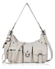 Vintage-Inspired Vegan Leather Shoulder Bag with Multi-Pocket Design