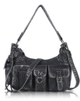 Vintage-Inspired Vegan Leather Shoulder Bag with Multi-Pocket Design