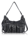 Vintage-Inspired Vegan Leather Shoulder Bag with Multi-Pocket Design