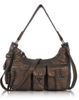 Vintage-Inspired Vegan Leather Shoulder Bag with Multi-Pocket Design