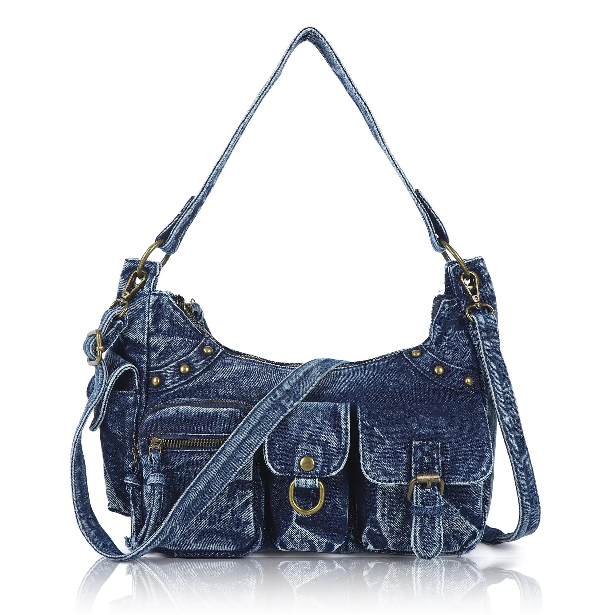 Vintage-Inspired Vegan Leather Shoulder Bag with Multi-Pocket Design