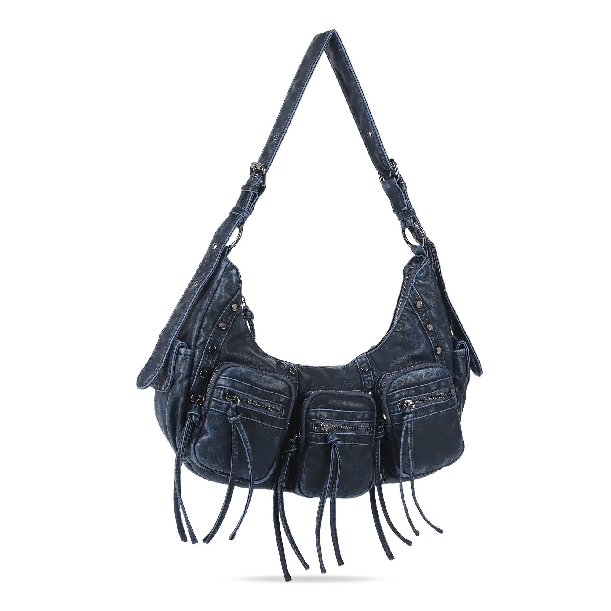 Trendy Washed Burgundy Shoulder Bag – Tassel Accent Women’s Hobo Vintage Style Purse