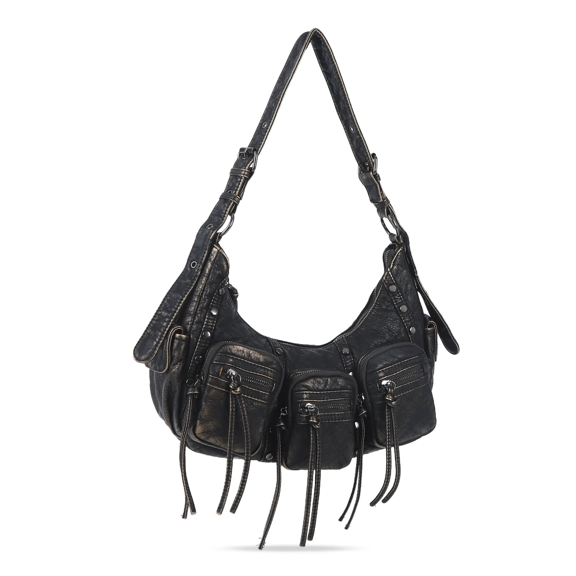 Trendy Washed Burgundy Shoulder Bag – Tassel Accent Women’s Hobo Vintage Style Purse