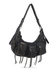 Trendy Washed Burgundy Shoulder Bag – Tassel Accent Women’s Hobo Vintage Style Purse