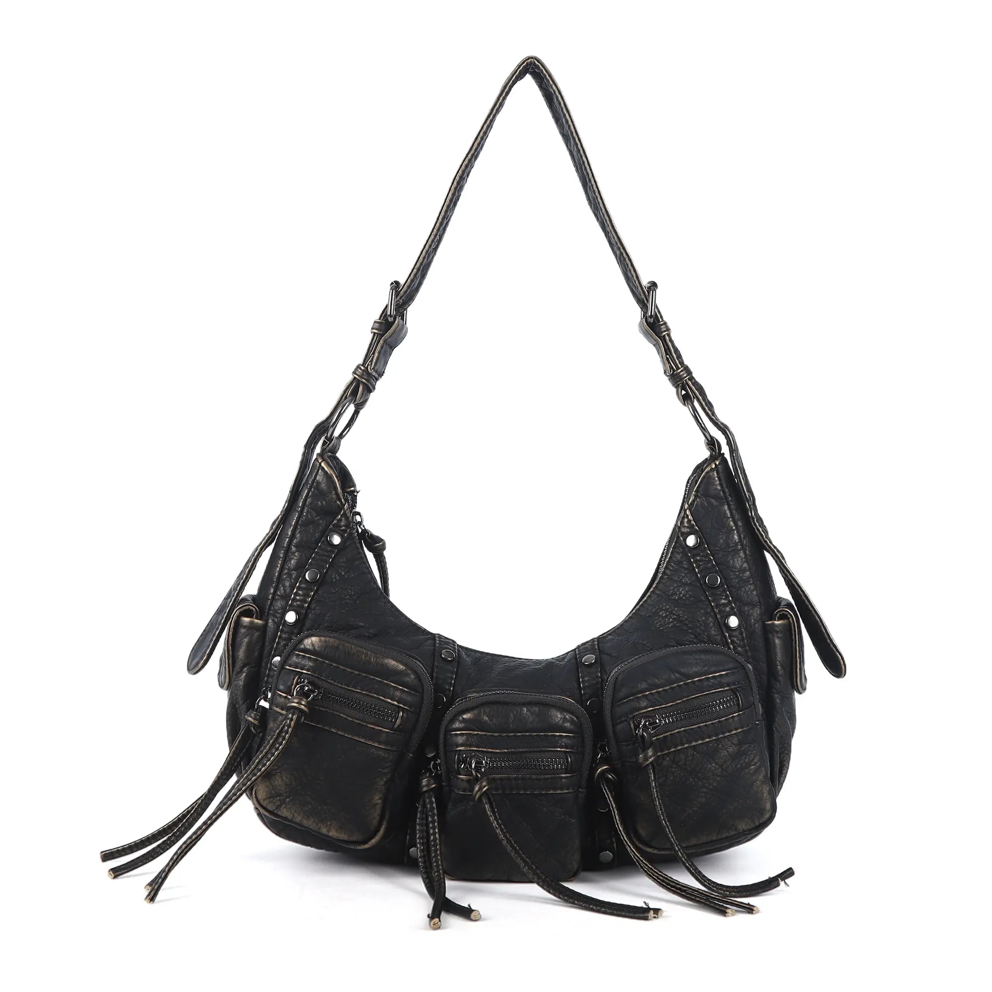 Multi-Pocket Crescent Shoulder Bag with Tassel Zippers – Angel Kiss Multi-Pocket Crescent Shoulder Bag with Tassel Zippers – Angel Kiss