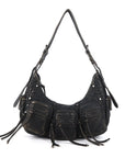 Trendy Washed Burgundy Shoulder Bag – Tassel Accent Women’s Hobo Vintage Style Purse