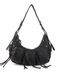 Trendy Washed Burgundy Shoulder Bag – Tassel Accent Women’s Hobo Vintage Style Purse