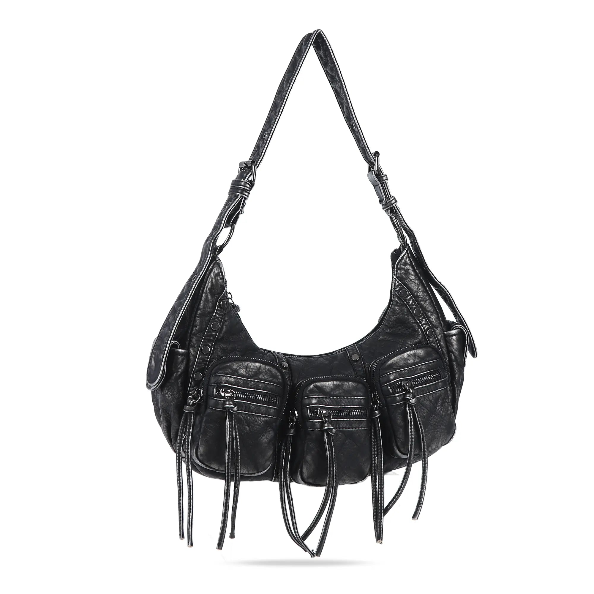 Trendy Washed Burgundy Shoulder Bag – Tassel Accent Women’s Hobo Vintage Style Purse