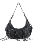 Trendy Washed Burgundy Shoulder Bag – Tassel Accent Women’s Hobo Vintage Style Purse