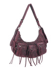 Trendy Washed Burgundy Shoulder Bag – Tassel Accent Women’s Hobo Vintage Style Purse