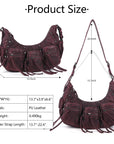 Trendy Washed Burgundy Shoulder Bag – Tassel Accent Women’s Hobo Vintage Style Purse
