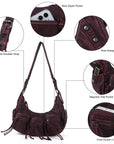 Trendy Washed Burgundy Shoulder Bag – Tassel Accent Women’s Hobo Vintage Style Purse