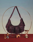 Trendy Washed Burgundy Shoulder Bag – Tassel Accent Women’s Hobo Vintage Style Purse