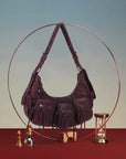 Trendy Washed Burgundy Shoulder Bag – Tassel Accent Women’s Hobo Vintage Style Purse