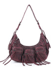 Trendy Washed Burgundy Shoulder Bag – Tassel Accent Women’s Hobo Vintage Style Purse