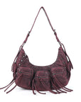 Trendy Washed Burgundy Shoulder Bag – Tassel Accent Women’s Hobo Vintage Style Purse