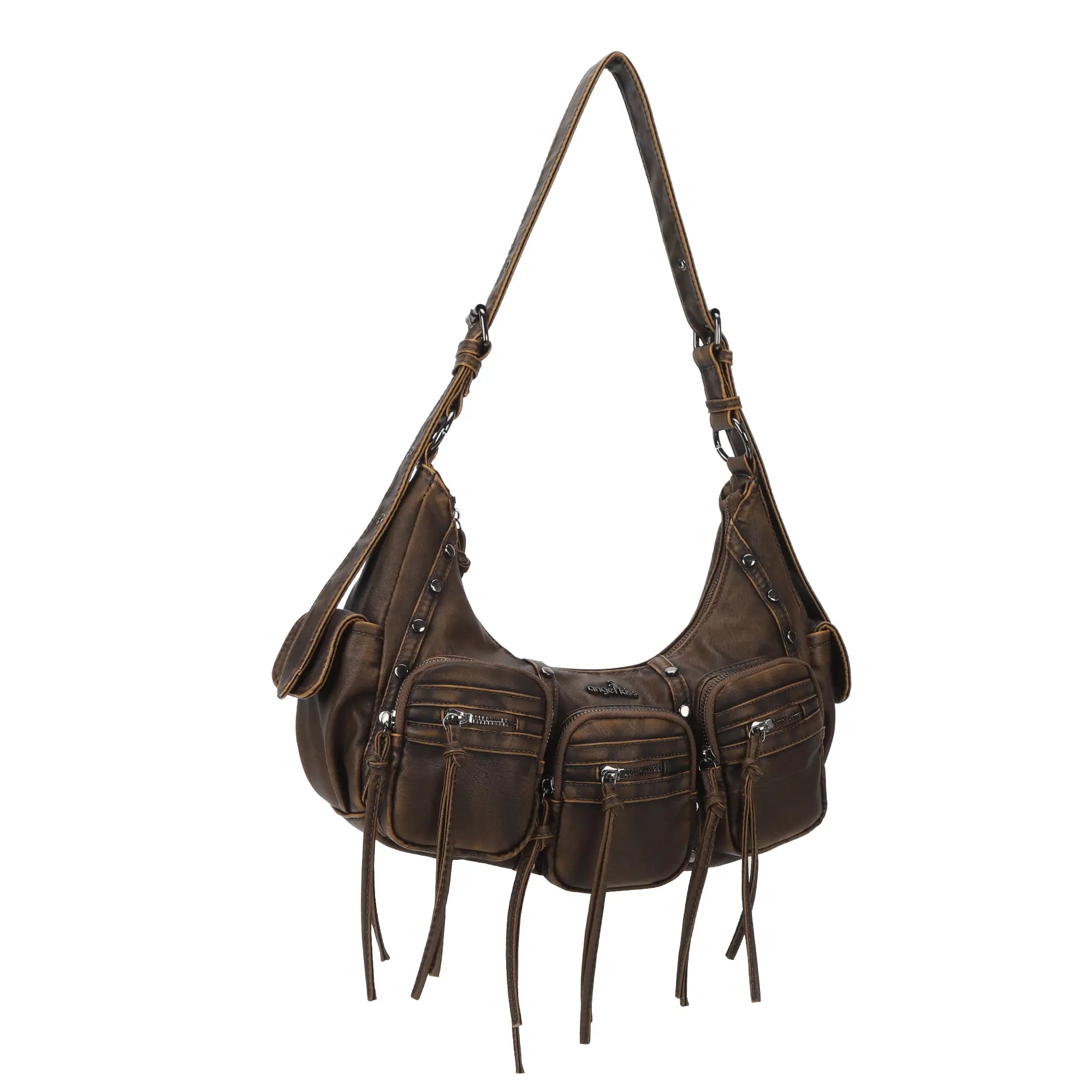 Trendy Washed Burgundy Shoulder Bag – Tassel Accent Women’s Hobo Vintage Style Purse