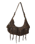 Trendy Washed Burgundy Shoulder Bag – Tassel Accent Women’s Hobo Vintage Style Purse