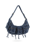 Trendy Washed Burgundy Shoulder Bag – Tassel Accent Women’s Hobo Vintage Style Purse