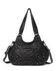 Minimalist Retro-Style Vegan Leather Bag with Stud Details and Large Capacity