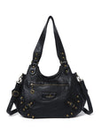 Minimalist Retro-Style Vegan Leather Bag with Stud Details and Large Capacity